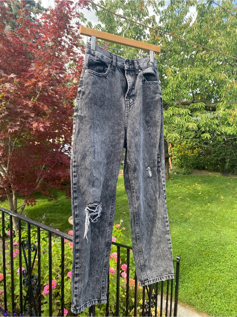 Ardene Black Washed Straight Leg Distressed Jeans